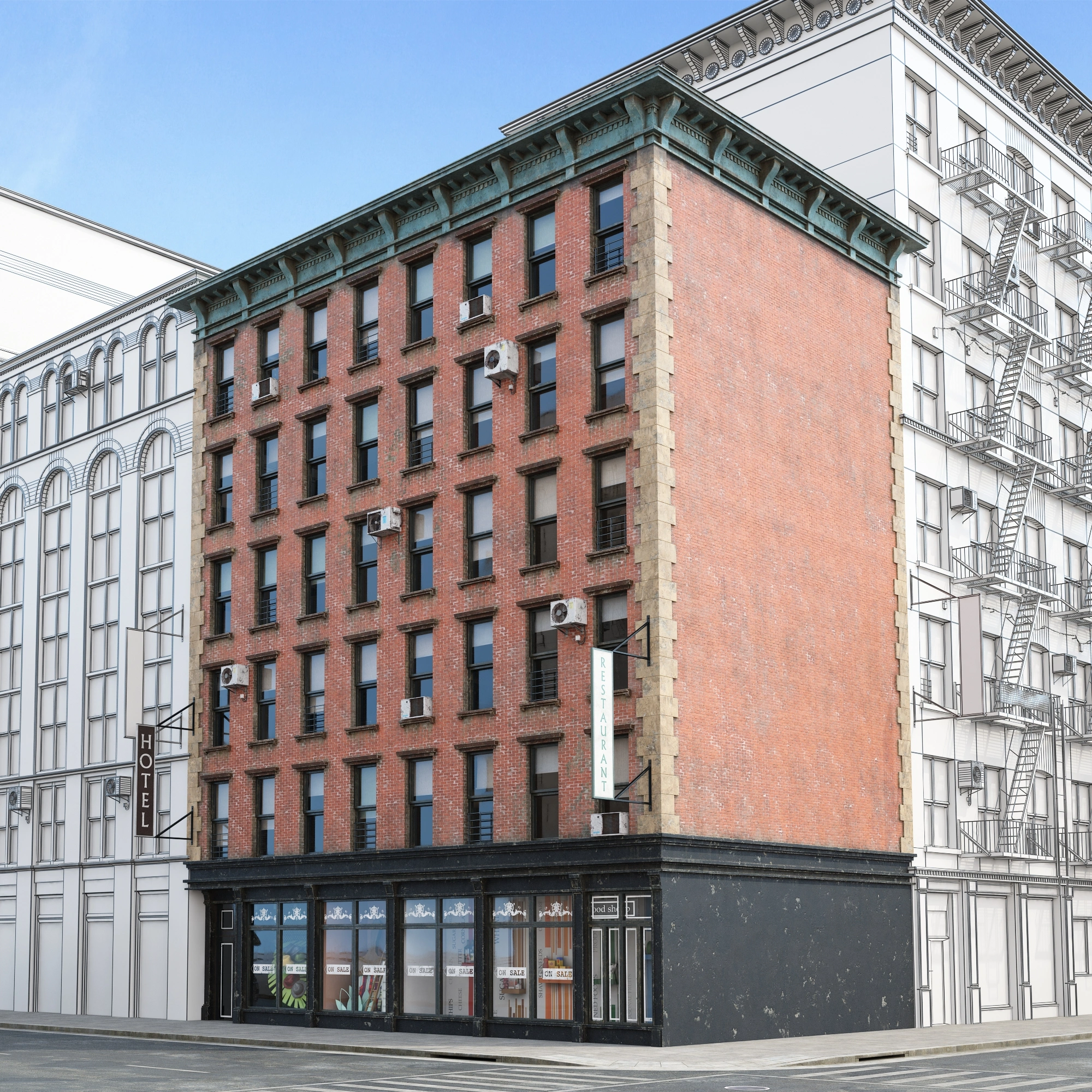 城市角落红砖建筑3D模型