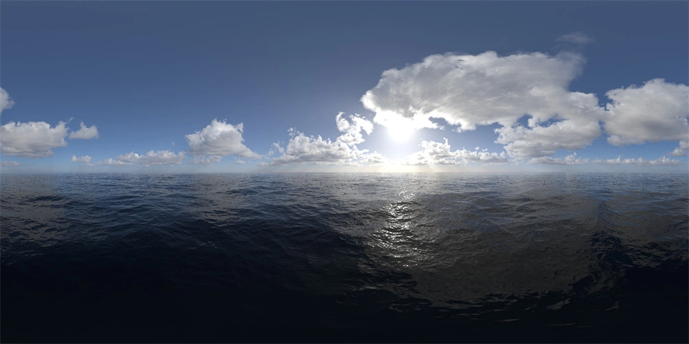 海天一色日光下的广阔海洋全景图