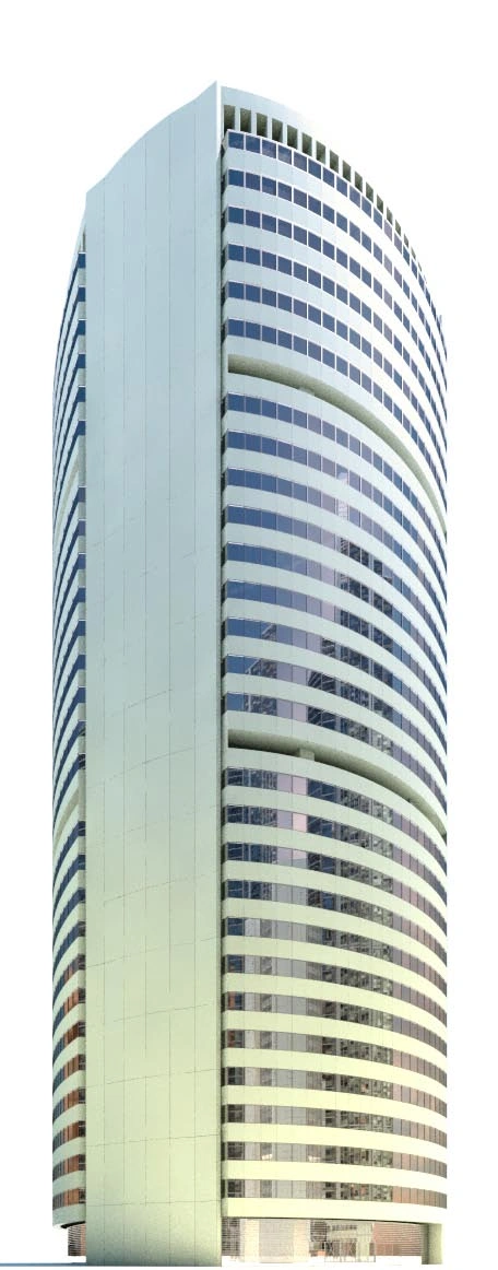 现代简约高层办公建筑模型玻璃幕墙白色调