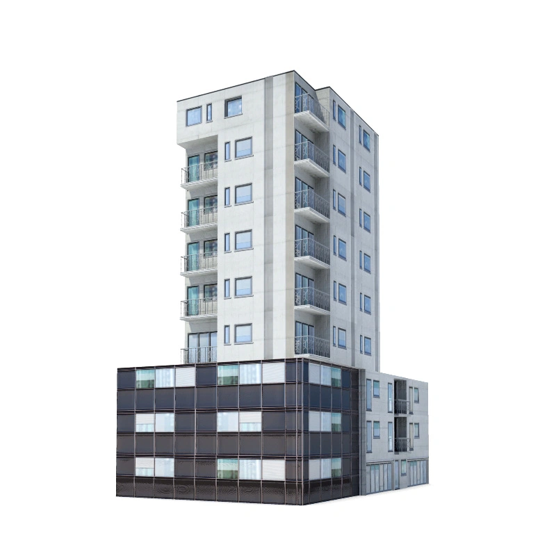 现代简约高层住宅3D模型灰白外观阳台窗设计