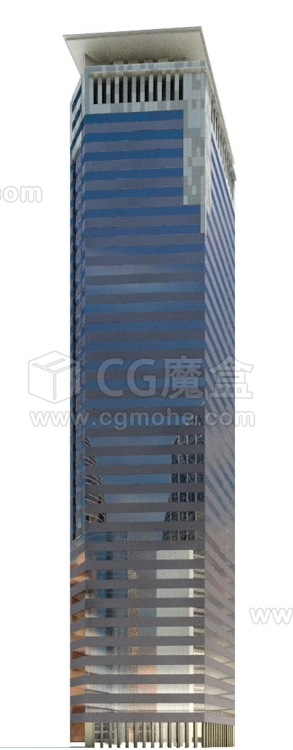 现代蓝白条纹高层3D模型简约商业办公建筑