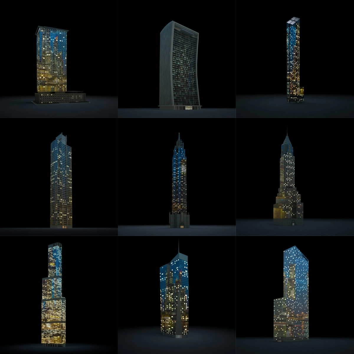 夜景高楼大厦建筑摩天大楼3D模型