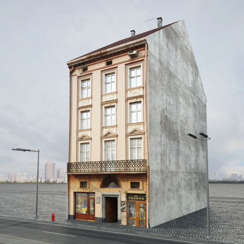 现代城市角落的古典建筑3D模型