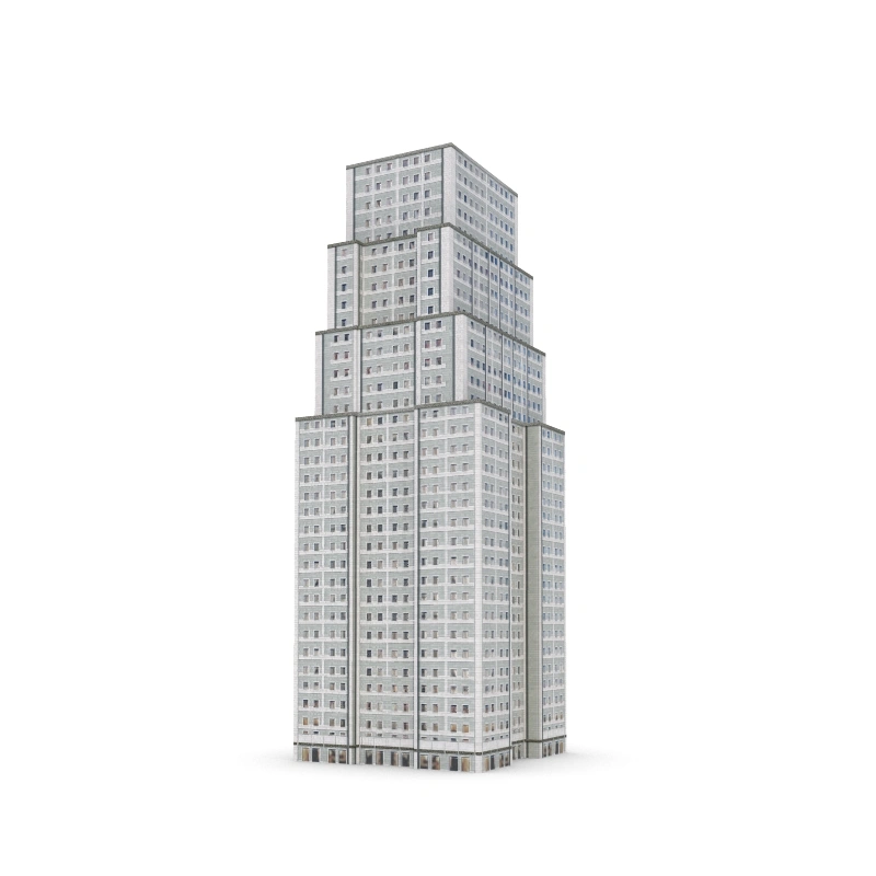 现代简约高层住宅3D模型白色多层城市建筑