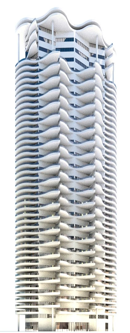 现代波浪形阳台高层住宅建筑3D模型