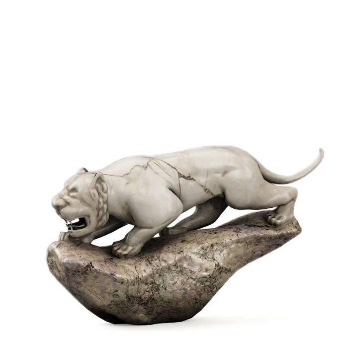 白色狮子雕塑3D模型家居装饰摆件