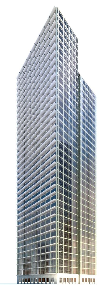 现代玻璃幕墙高层3D模型简约商务办公建筑