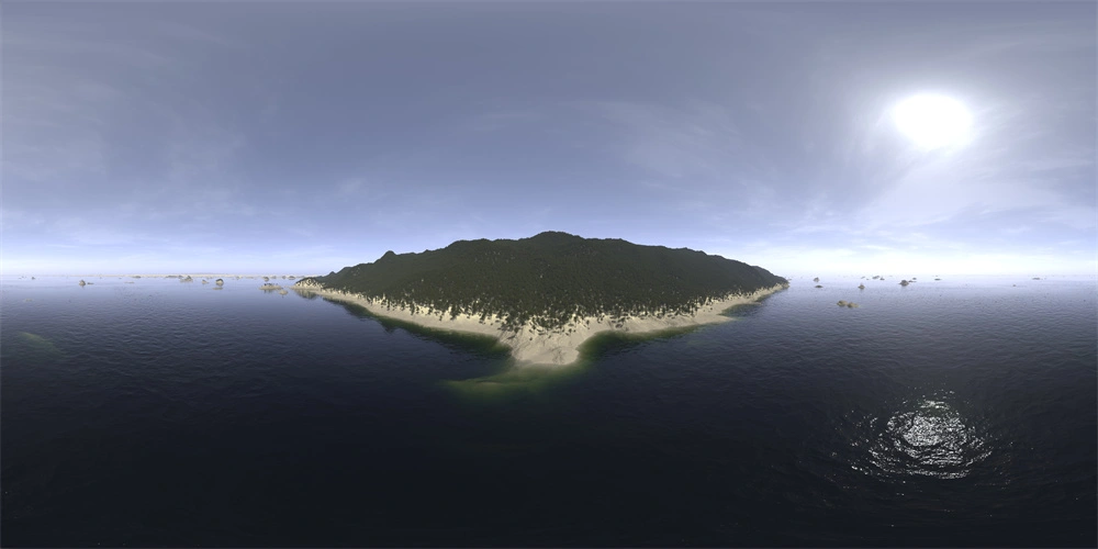 阳光明媚的海岛上空360度全景图