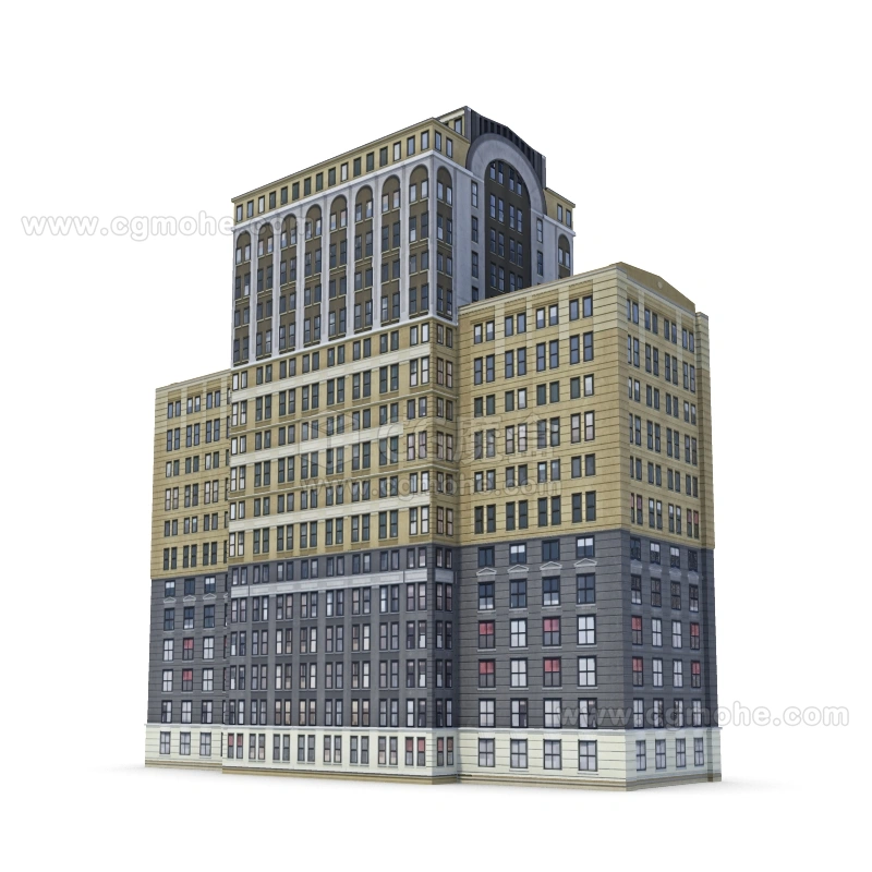 现代灰黄高层建筑模型简约城市景观摆件