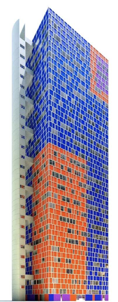 现代高层3D模型蓝橙紫简约时尚建筑设计参考