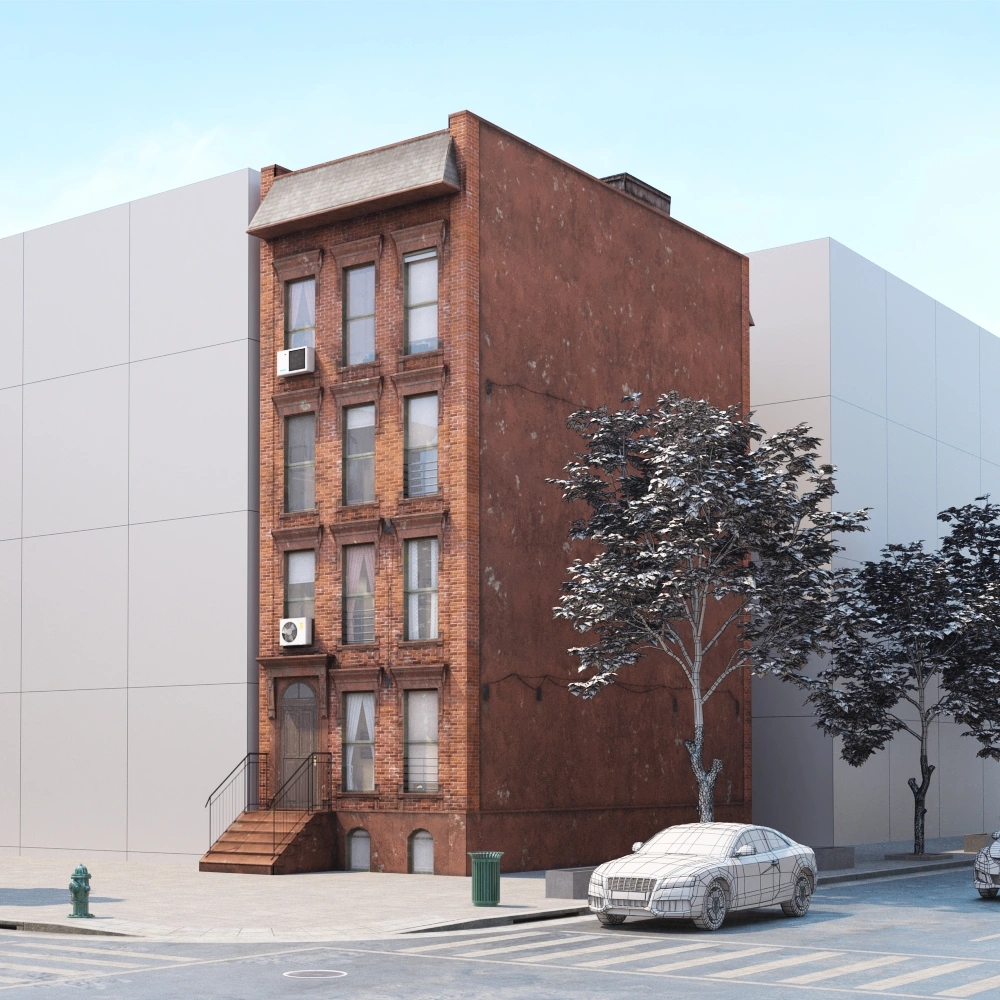 城市角落的古典红砖建筑3D模型
