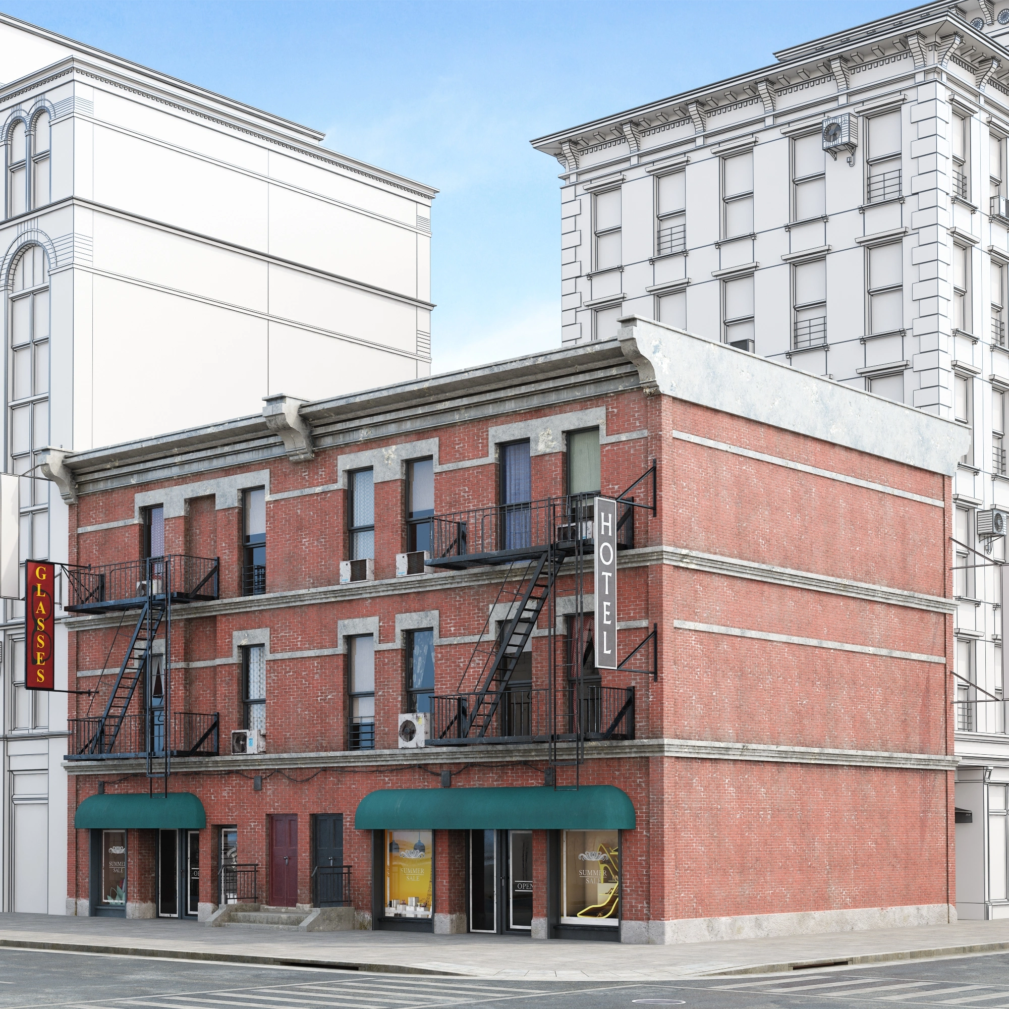 城市角落经典红砖建筑3D模型