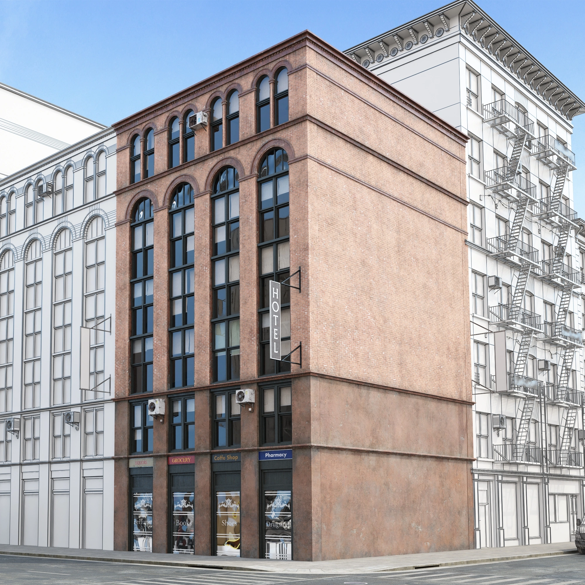城市角落的古典建筑3D模型