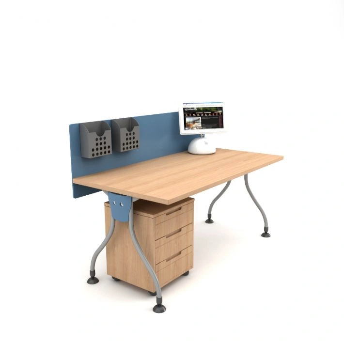 现代办公桌与电脑显示器和抽屉组合的3D渲染