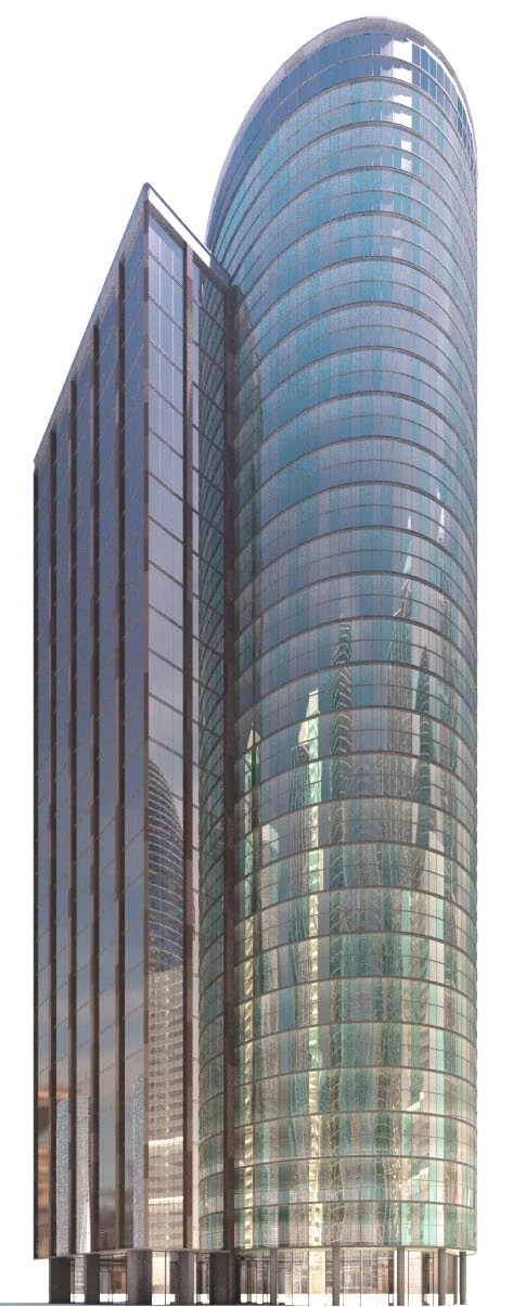 现代简约玻璃幕墙建筑模型城市景观视野
