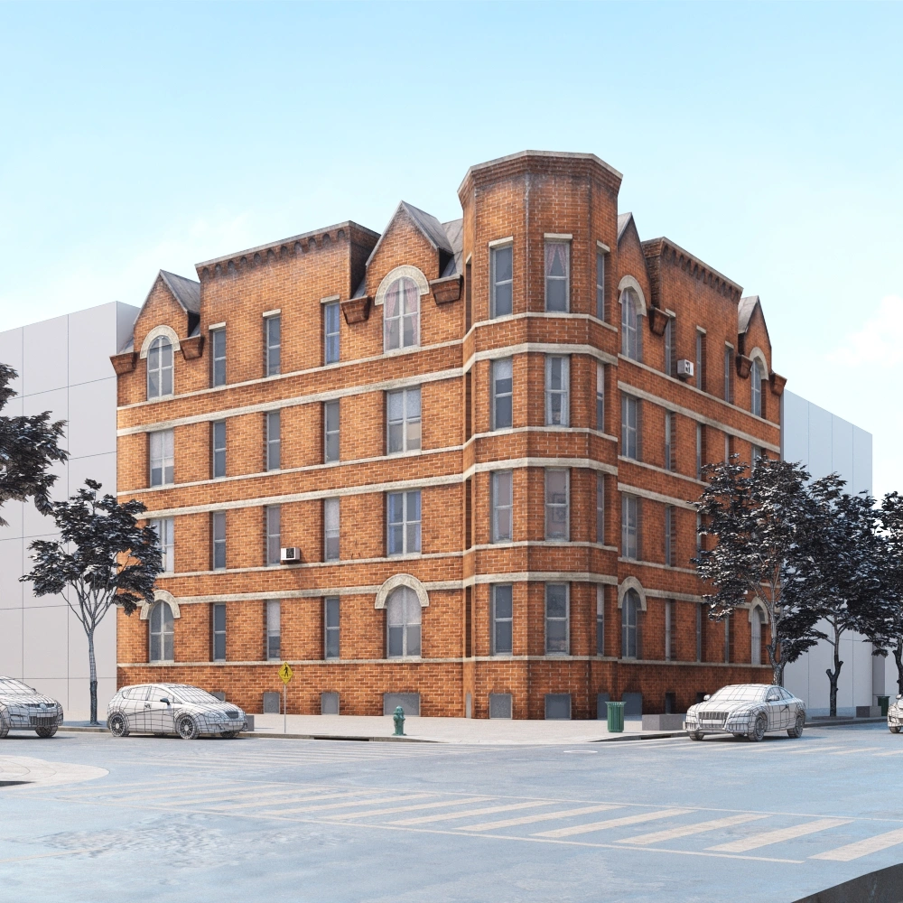 经典红砖角楼建筑3D模型