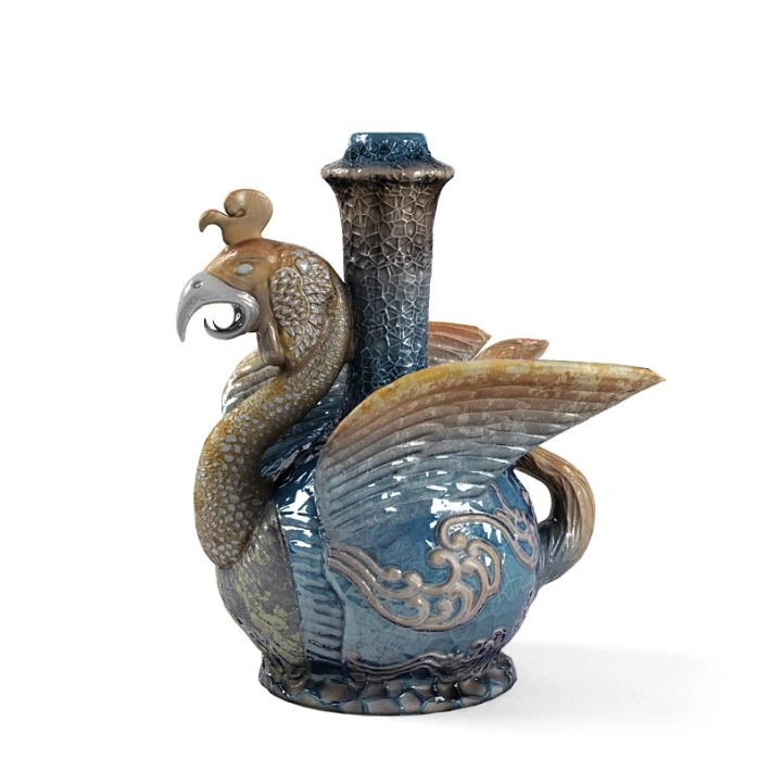 蓝金陶瓷鸟形花瓶家居装饰工艺品