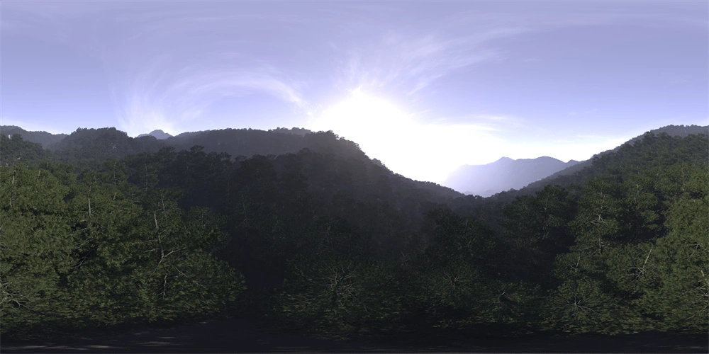 壮丽山脉与茂密森林的全景360度HDR图像