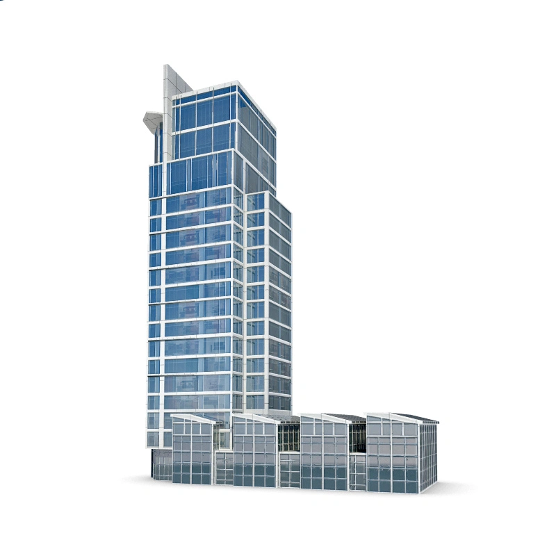 现代玻璃幕墙高层3D模型简约商业办公建筑