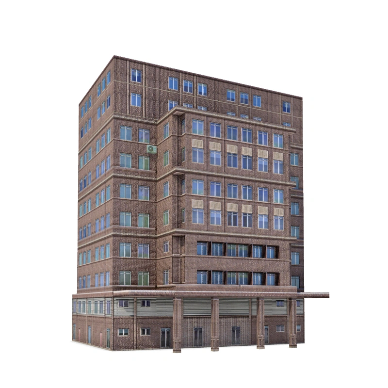 现代简约多层建筑3D模型砖墙蓝窗