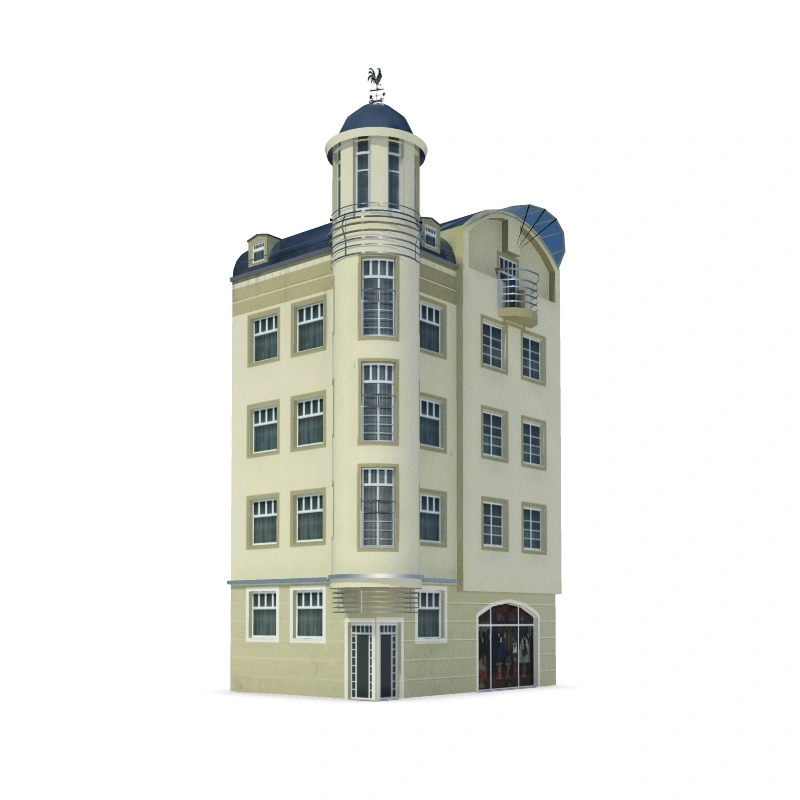 现代简约米黄外墙蓝顶建筑模型