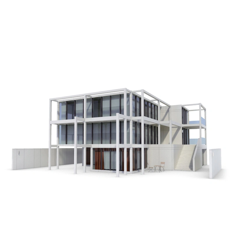 现代简约玻璃幕墙建筑模型户外休闲区3D渲染
