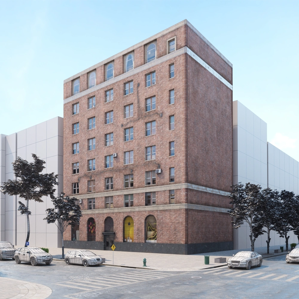 城市角落的现代红砖建筑3D模型