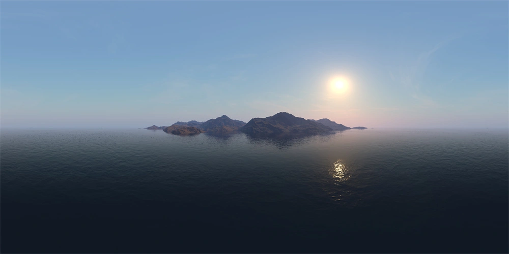 宁静海景岛屿与阳光下的海洋