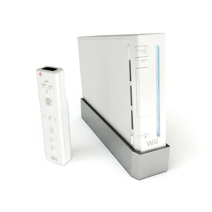 白色Wii游戏机与遥控器3D渲染