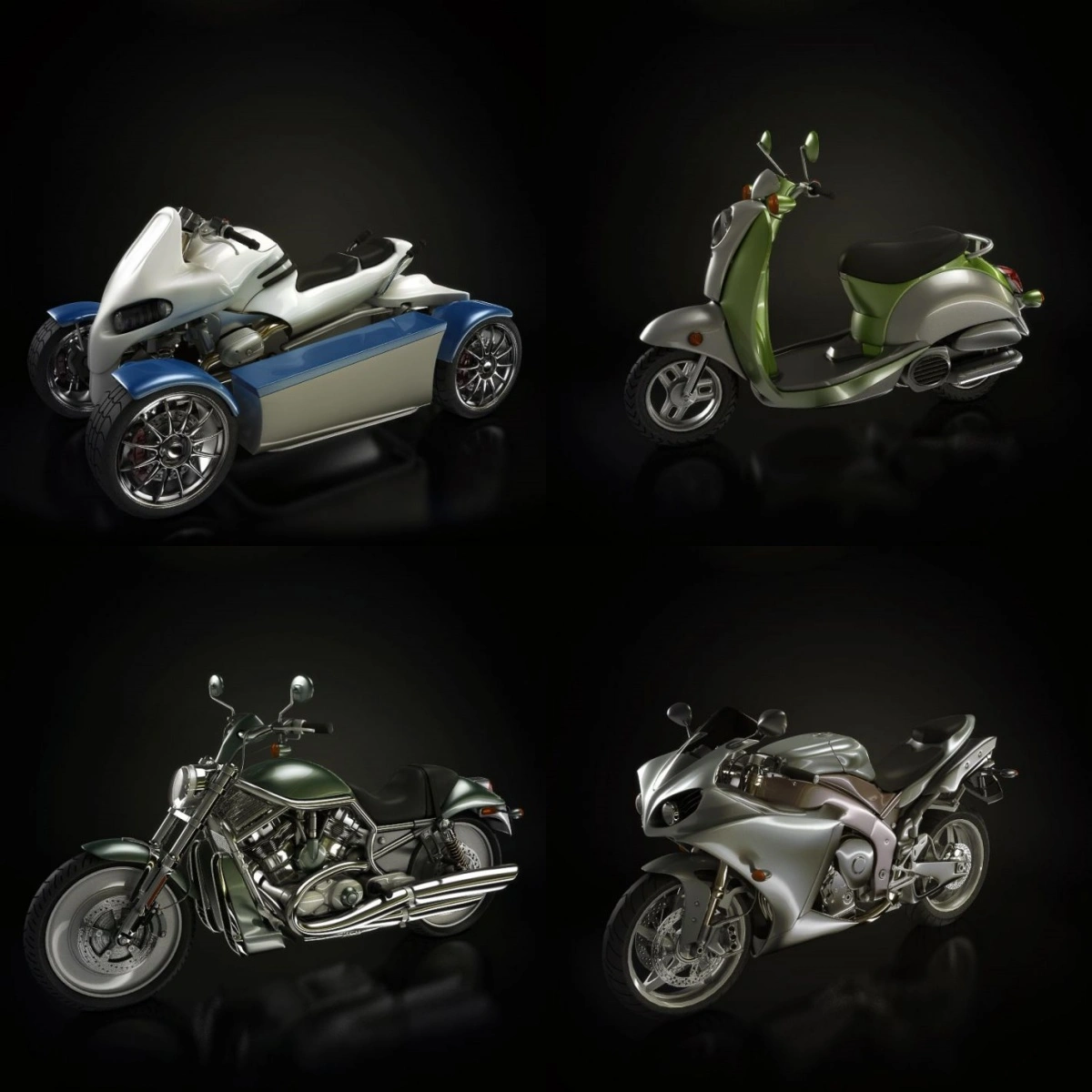 三轮摩托车踏板车越野摩托3D模型