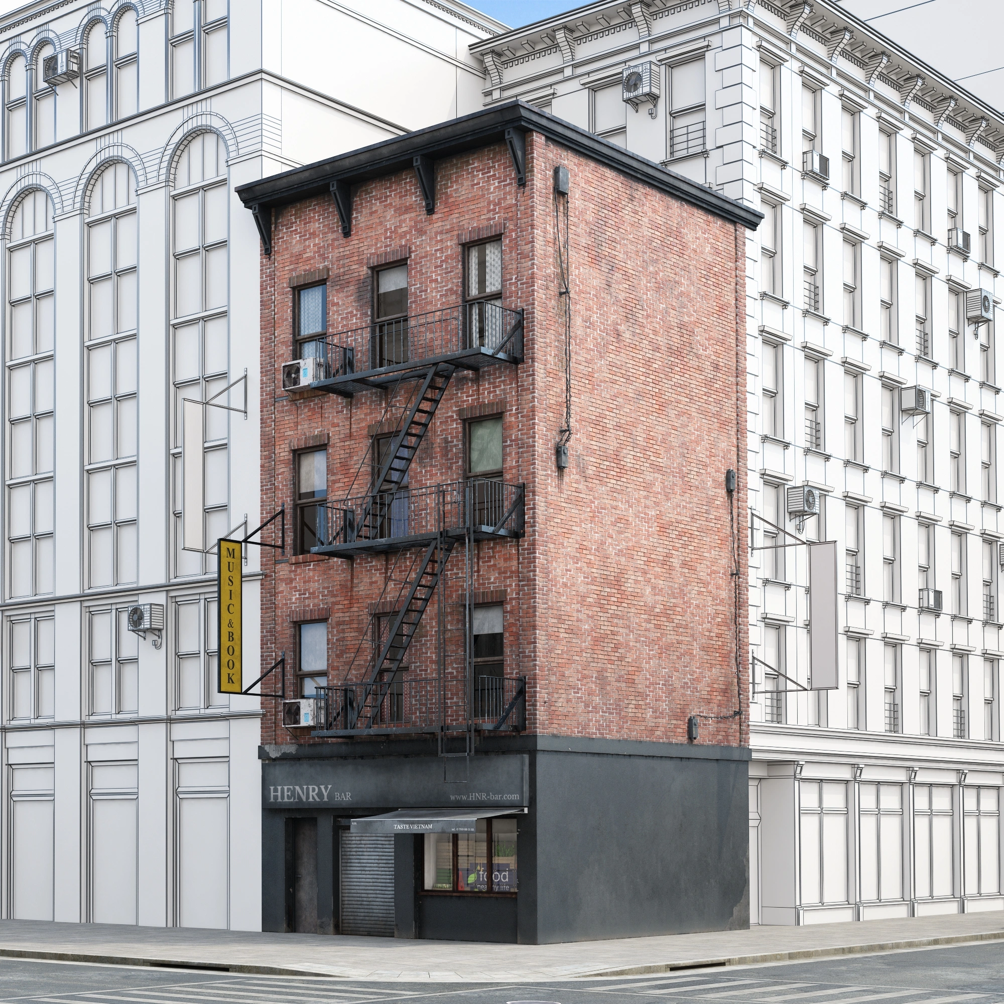 城市角落红砖建筑3D模型