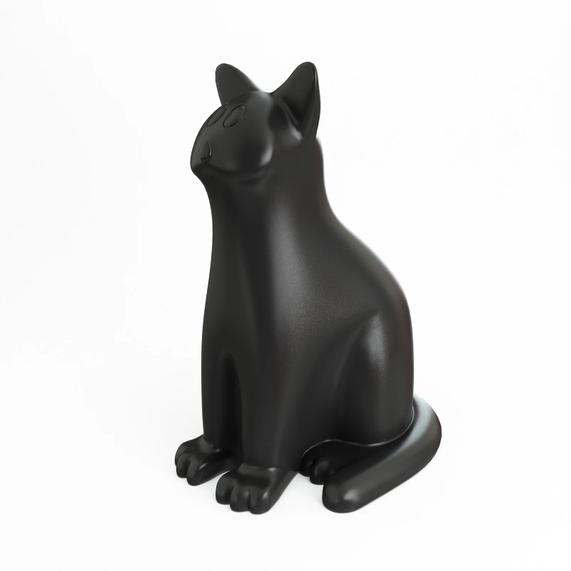 黑色卡通猫雕塑3D渲染