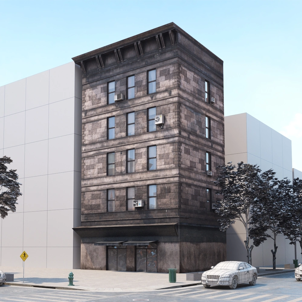 现代城市角落的古典建筑3D模型