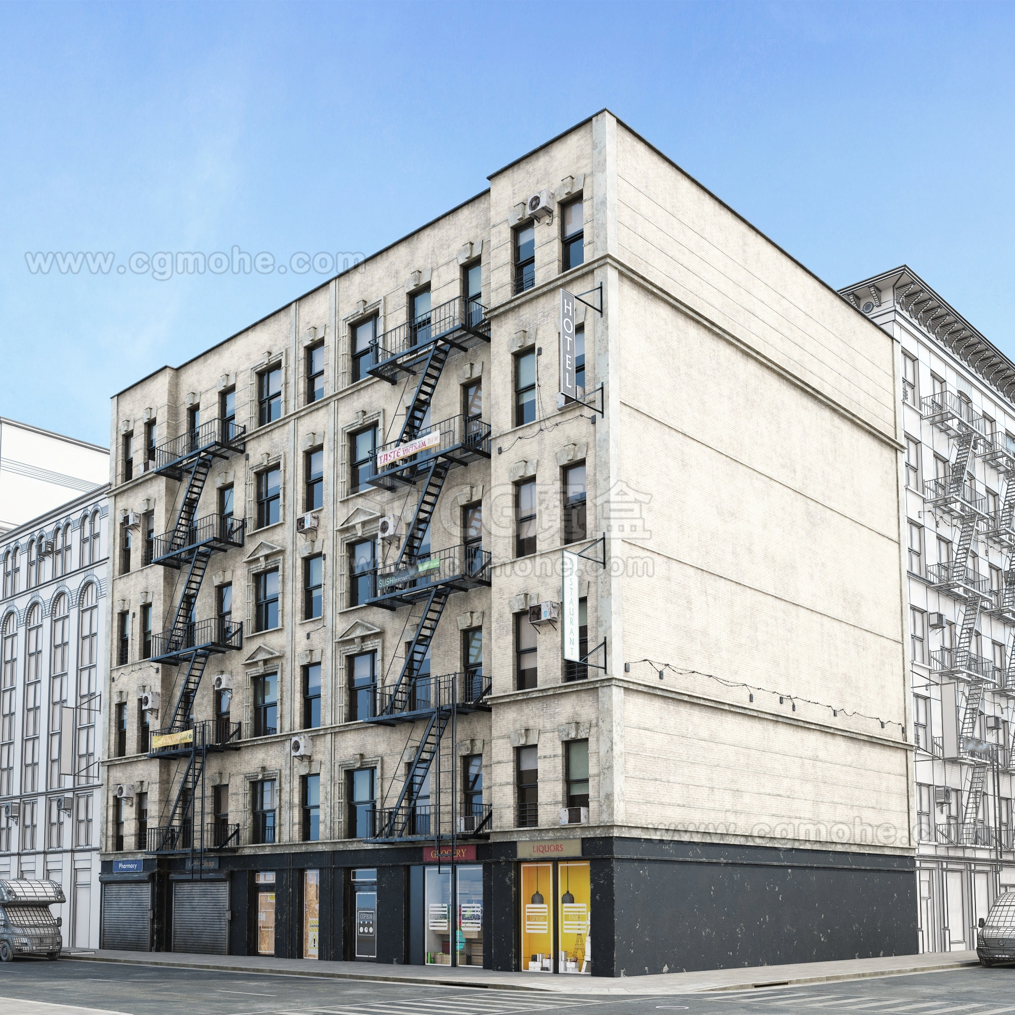 现代城市角落的立体建筑模型