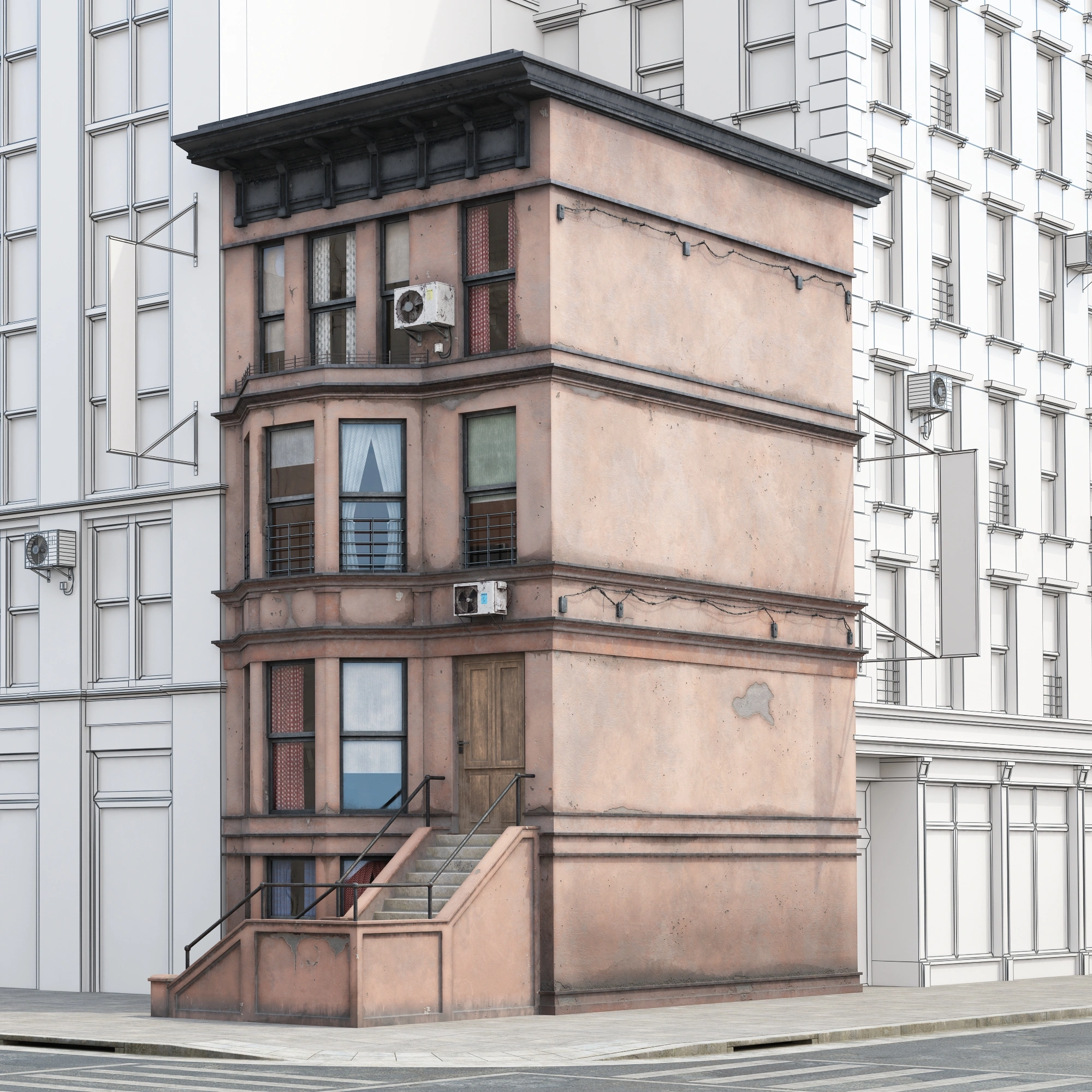 城市角落的复古建筑3D模型