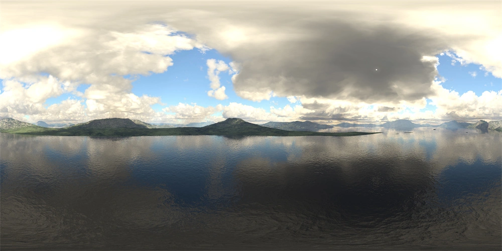 壮丽山脉与宁静湖泊的全景360度HDR图像