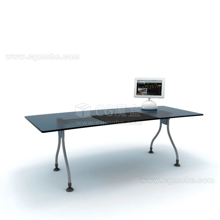 现代办公桌与电脑显示器和鼠标垫的3D渲染