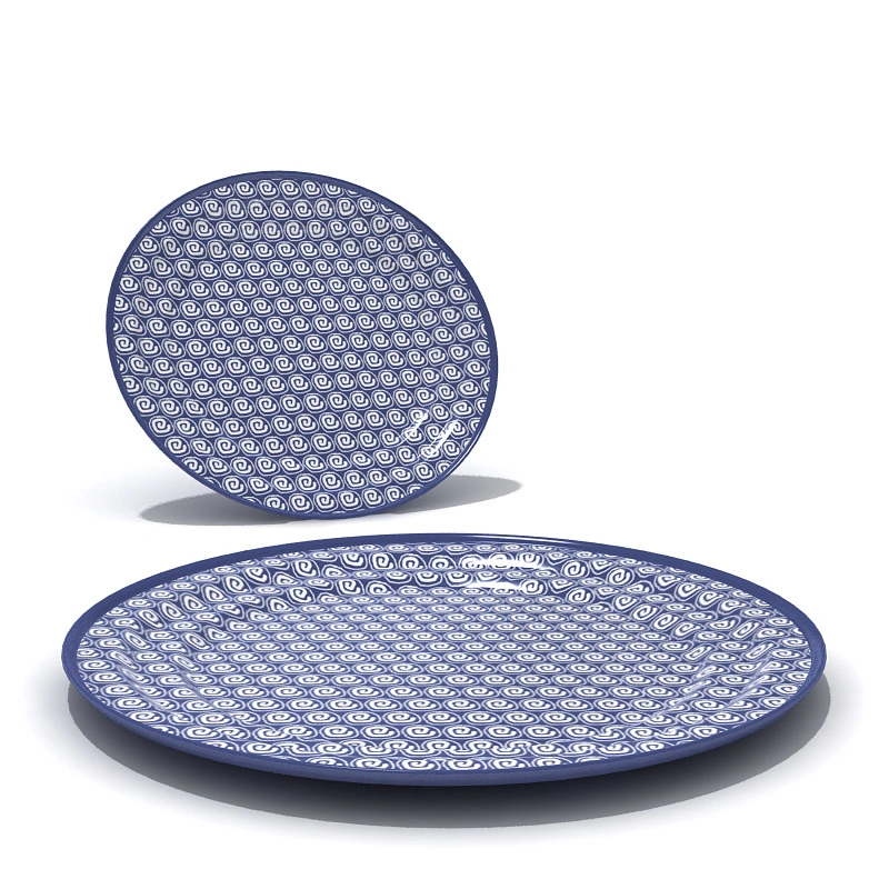 简约蓝白螺旋陶瓷盘子3D模型家居装饰