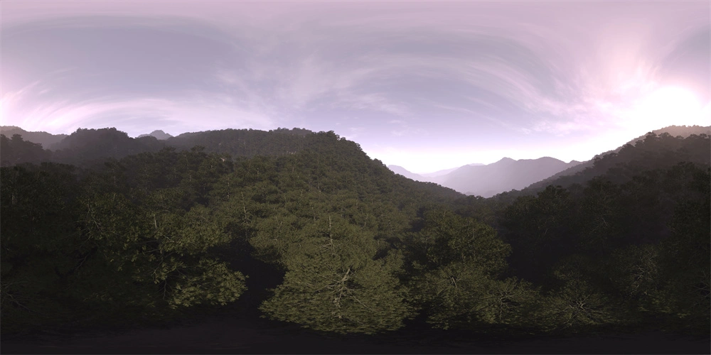 日落时分的山林全景360度HDR图像