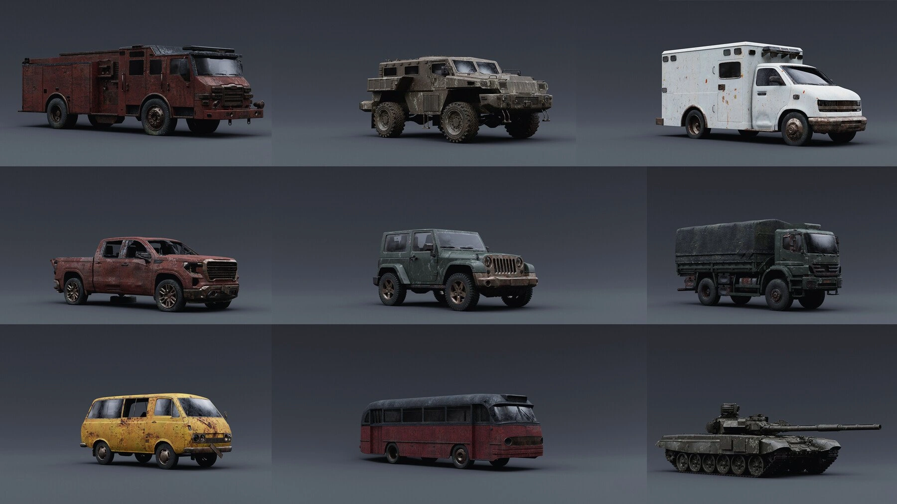 破旧汽车交通工具3D模型 Artstation Apocalypse Vehicles